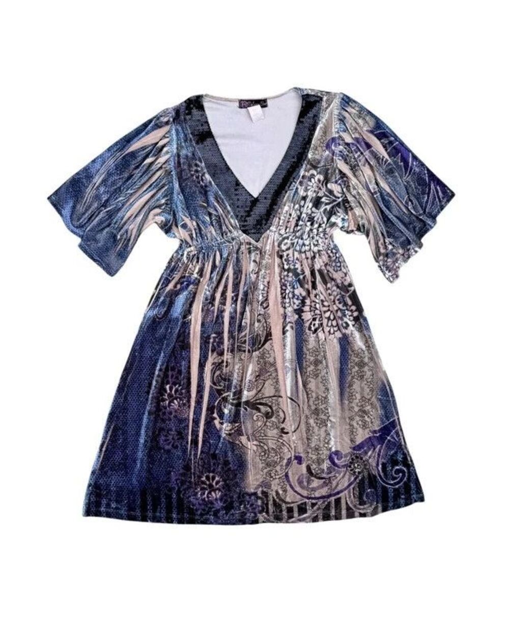 Y2K Fairy Whimsigoth Volume One Velvet Sequin Floral Mini Dress - M